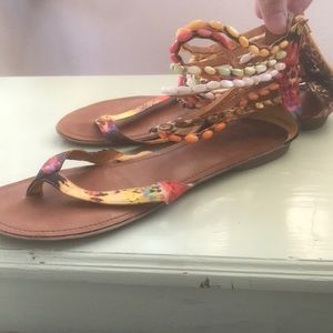 Multicolored Sandals with beaded anklets